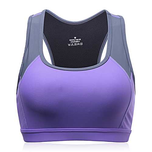 Women Wireless Shockproof Breathable Elastic Overhead Patchwork Yoga Sports Vest Bra