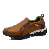 Men Genuine Leather Wear Resistant Outsole Elastic Band Slip On Sneakers