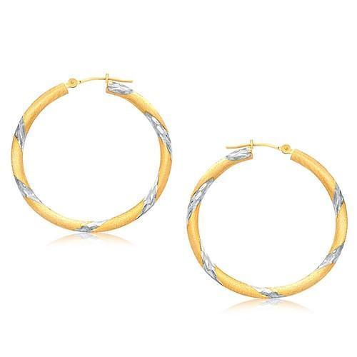 14k Two Tone Gold Polished Hoop Earrings (30 mm)