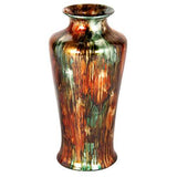 7" X 7" X 24.5" Turquoise Copper And Bronze Ceramic Foiled and Lacquered Ceramic Floor Vase