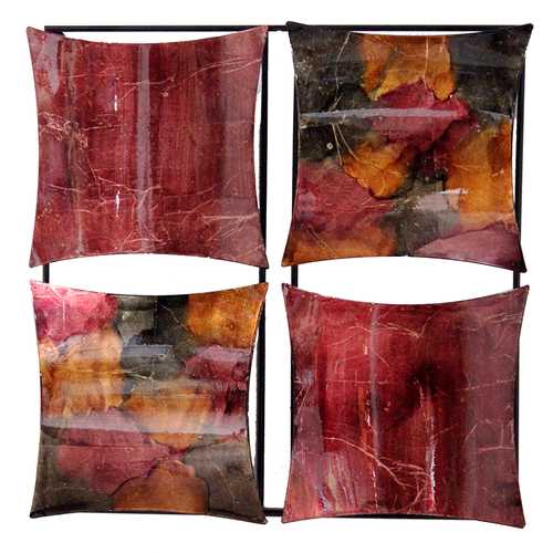16" X 2" X 16" Burgundy, Copper And Brown Metal 4-Panel Square Wall Decor