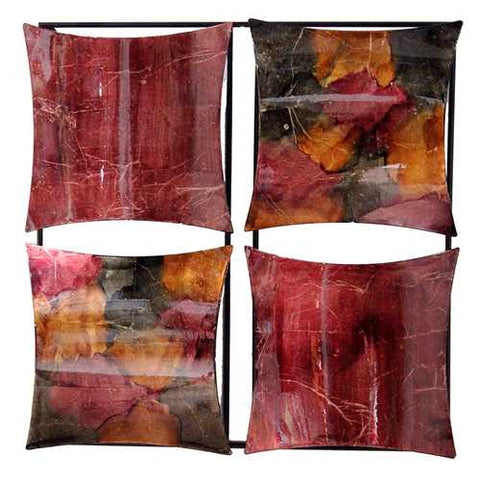 16" X 2" X 16" Burgundy, Copper And Brown Metal 4-Panel Square Wall Decor