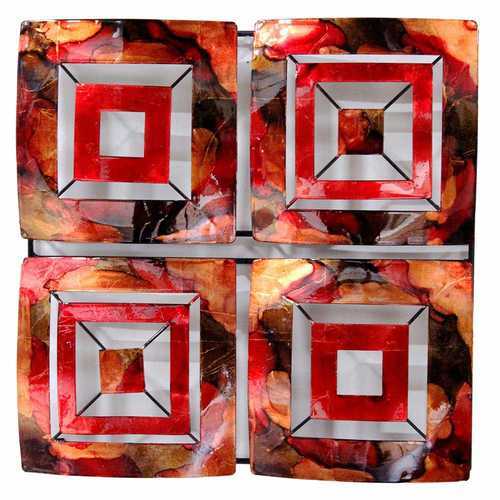 16" X 2.75" X 16" Copper Red And Gold Metal 4 Panel Square Wall Decor