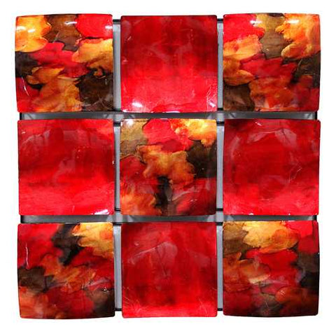 24.5" X 2.5" X 24.5" Copper Red And Gold Metal 9 Panel Square Wall Decor