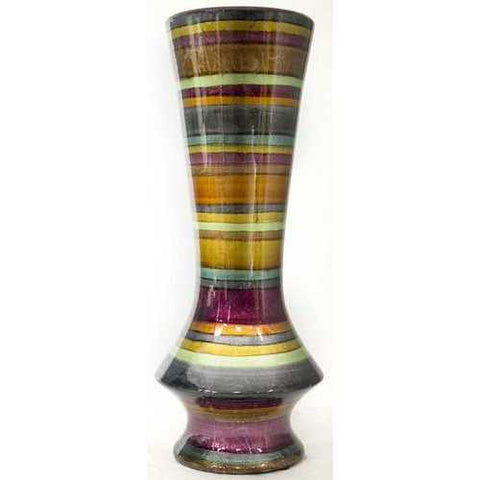 8.75" X 8.75" X 20" Eggplant Bronze Gold Green Copper And Pewter Ceramic Floor Vase