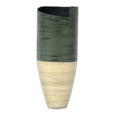 10.25" X 10.25" X 25" Distressed Green and Natural Bamboo Bamboo Spun Bamboo Vase