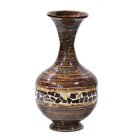 Zoe Distressed Dark Brown with Coconut Shell Spun Bamboo Vase