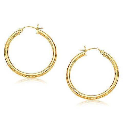 14k Yellow Gold Hoop Earring with Diamond-Cut Finish (30 mm Diameter)