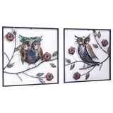22" X 6" X 23" Metallic Multi-Color Metal Garden Owls And Sunflowers Square Wall Panel Set