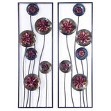 Metallic Multi-Color Abstract Red Floral Vertical Wall Art Set