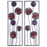 Metallic Multi-Color Abstract Red Floral Vertical Wall Art Set