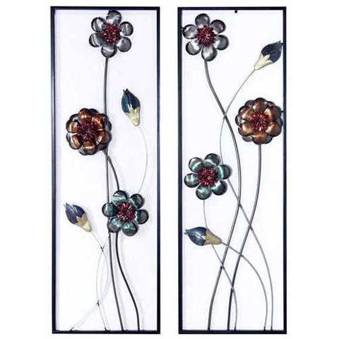 39" X 6" X 15" Metallic Multi-Color Metal Garden S And Blooms Vertical Wall Panel Set