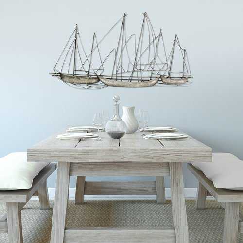 Antique Silver Grand Metal Sailboat Wall Decor