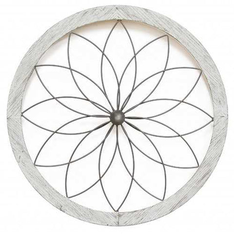 Distressed Chic Flower Metal and Wood Wall Decor