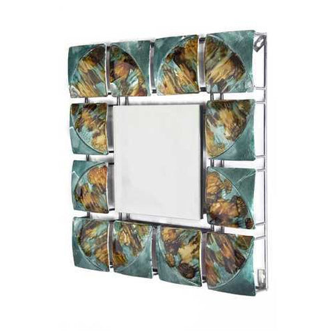 17.5" X 17.5" X 1.75" Blue Metal Glass Hanging Wall Mirror