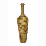 12" X 12" X 41" Brown Bamboo  Metal Bamboo Vase