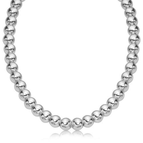 Sterling Silver Polished Bead Necklace with Rhodium Plating (10mm), size 18''