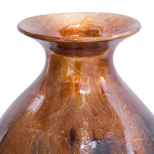 14.5" X 14.5" X 19" Copper Pewter Ceramic Foiled and Lacquered Round Water Jar Vase