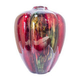 Lia Red Green Bronze Ceramic Foil and Lacquer Sculpted Gourd Vase