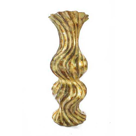 8.25" X 8.25" X 22" Gold Green Red Ceramic Foiled and Lacquered Textured Vase