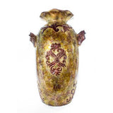 Rea Brown Amber Burgundy Green Ceramic Foil and Lacquer Ruffle Vase