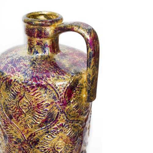 Amber Pink and Purple Foil and Lacquer Damask Stamped Jug Vase