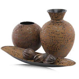 8" x 8" x 7" Brown Faux Leather Vase