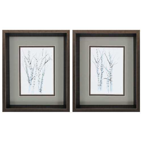 10" X 12" Brushed Silver Frame Aquarelle Birches (Set of 2)