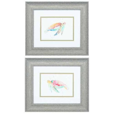 13" X 11" Distressed Wood Toned Frame Sea Turtle (Set of 2)