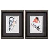 10" X 12" Brushed Silver Frame Bird On Branch (Set of 2)