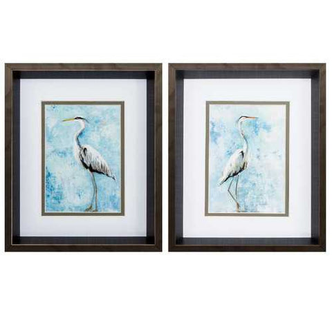 10" X 12" Brushed Silver Frame Hazy Morning Heron (Set of 2)