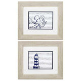 13" X 11" White Frame Blue Nautical (Set of 2)