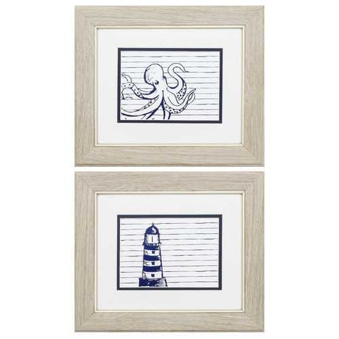 13" X 11" White Frame Blue Nautical (Set of 2)