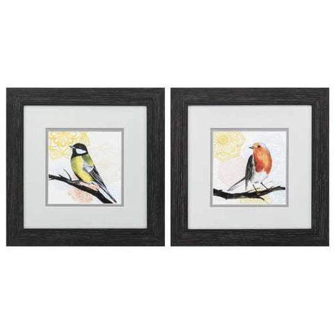 12" X 12" Distressed Black Frame Mandala Bird (Set of 2)
