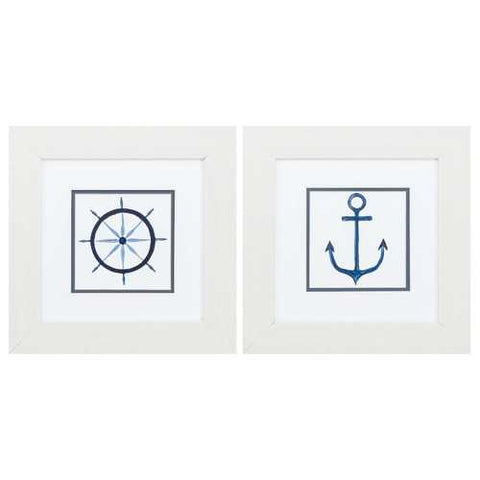 13" X 13" White Frame Sailing Set of 2