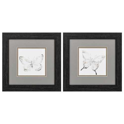 12" X 12" Distressed Black Frame Butterfly Impression (Set of 2)