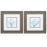 13" X 13" Distressed Wood Toned Frame Azure Seafan (Set of 2)