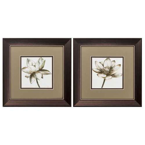 13" X 13" Metallic Bronze Frame Sepia Lotus (Set of 2)