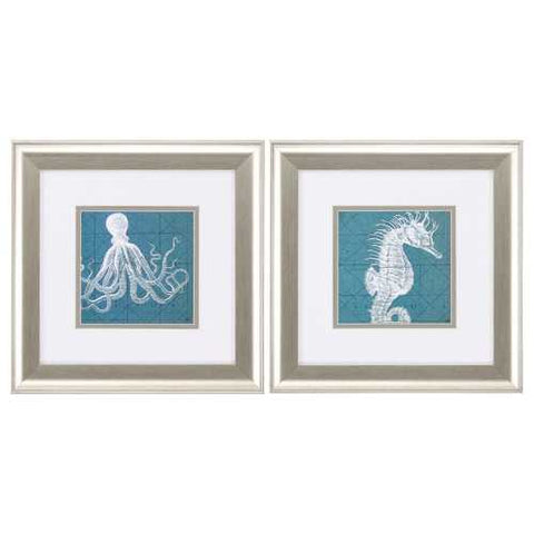 13" X 13" Brushed Silver Frame Coastal Menagerie (Set of 2)