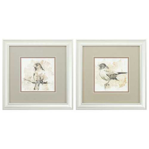 12" X 12" Champagne Gold Color Frame  Bird Sketch (Set of 2)