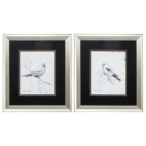16" X 18" Aged Silver Frame Song Bird (Set of 2)