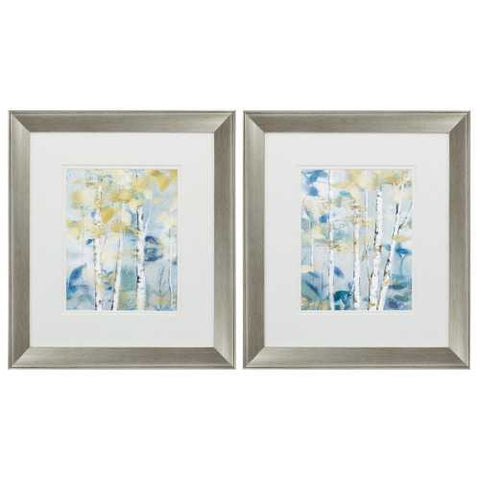 16" X 18" Brushed Silver Frame Gilded Forest Detail (Set of 2)