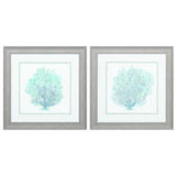 19" X 19" Distressed Wood Toned Frame Teal Coral On White (Set of 2)