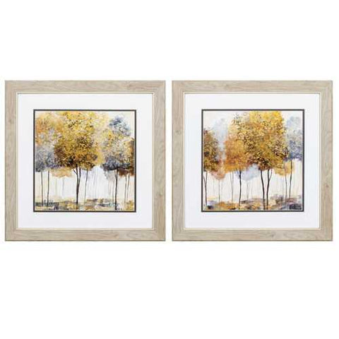 19" X 19" White Frame Golden Trees (Set of 2)