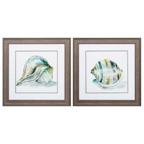 19" X 19" Distressed Wood Toned Frame Malecon Shell (Set of 2)
