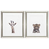 19" X 22" Brushed Silver Frame Giraffe Leopard (Set of 2)