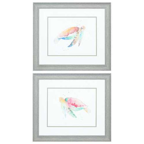 22" X 19" Distressed Wood Toned Frame Sea Turtle (Set of 2)
