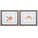 22" X 19" Distressed Wood Toned Frame Fish Crab (Set of 2)