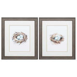 19" X 22" Distressed Wood Toned Frame Bird Life (Set of 2)