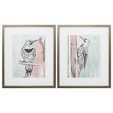 17" X 20" Metallic Bronze Frame Beige Woodpecker Set of 2